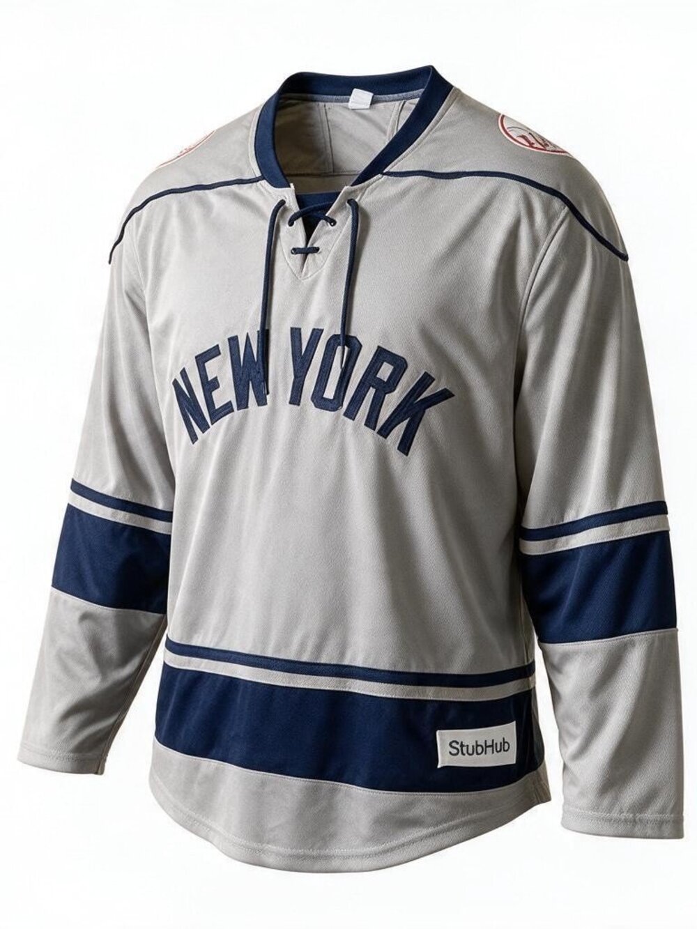 New York Yankees Hockey Jersey Mens XL Gray Navy Lace Up StubHub